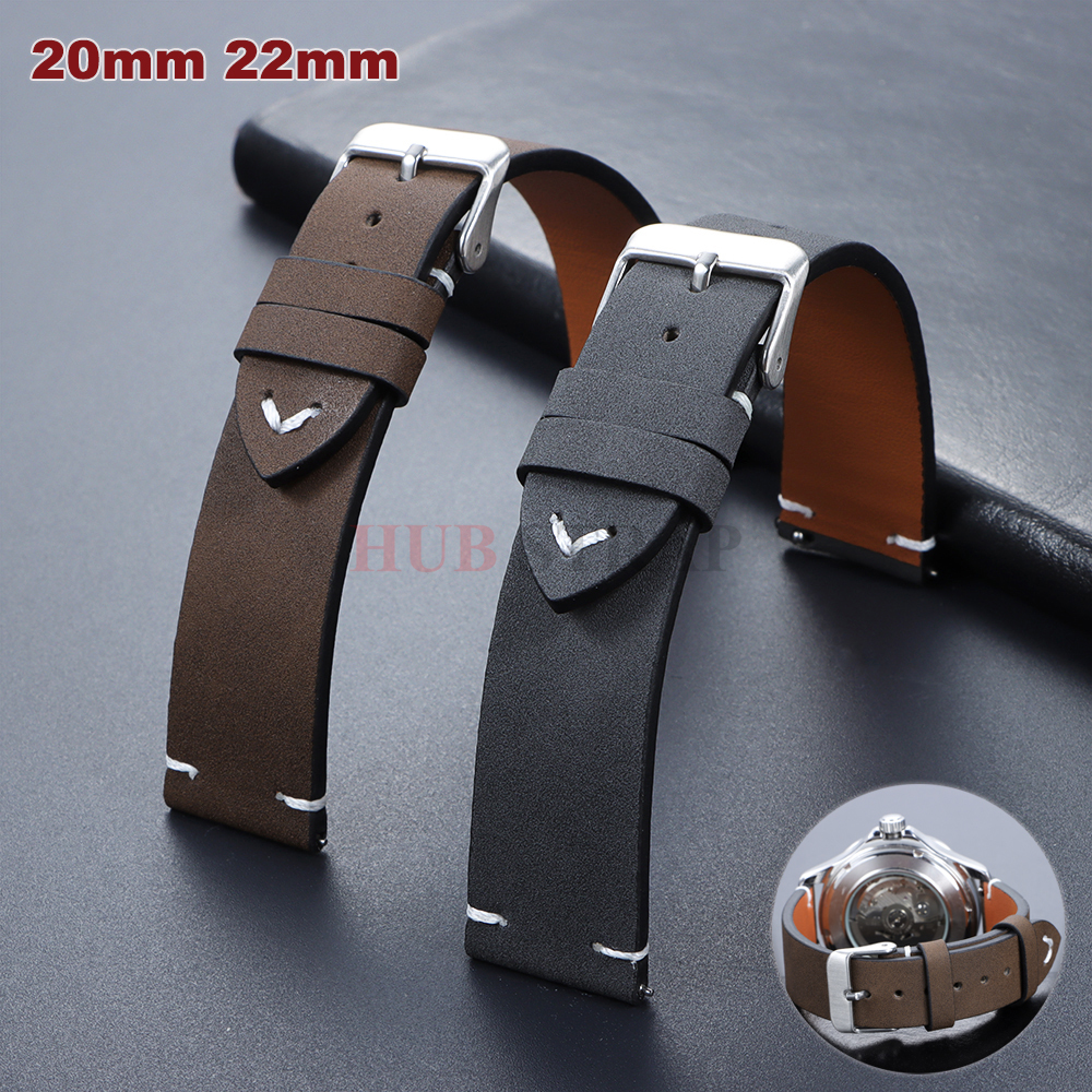 Smartwatch Vintage Watches For Women - 20mm 22mm Handmade Stitching Cowhide Strap